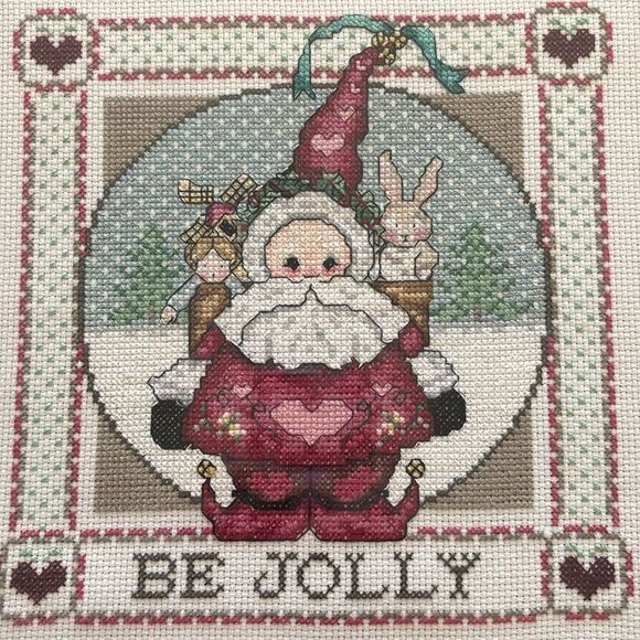 Vintage Christmas Santa Cross Stitch Framed Art Matted picture wall hanging - Picture 2 of 8